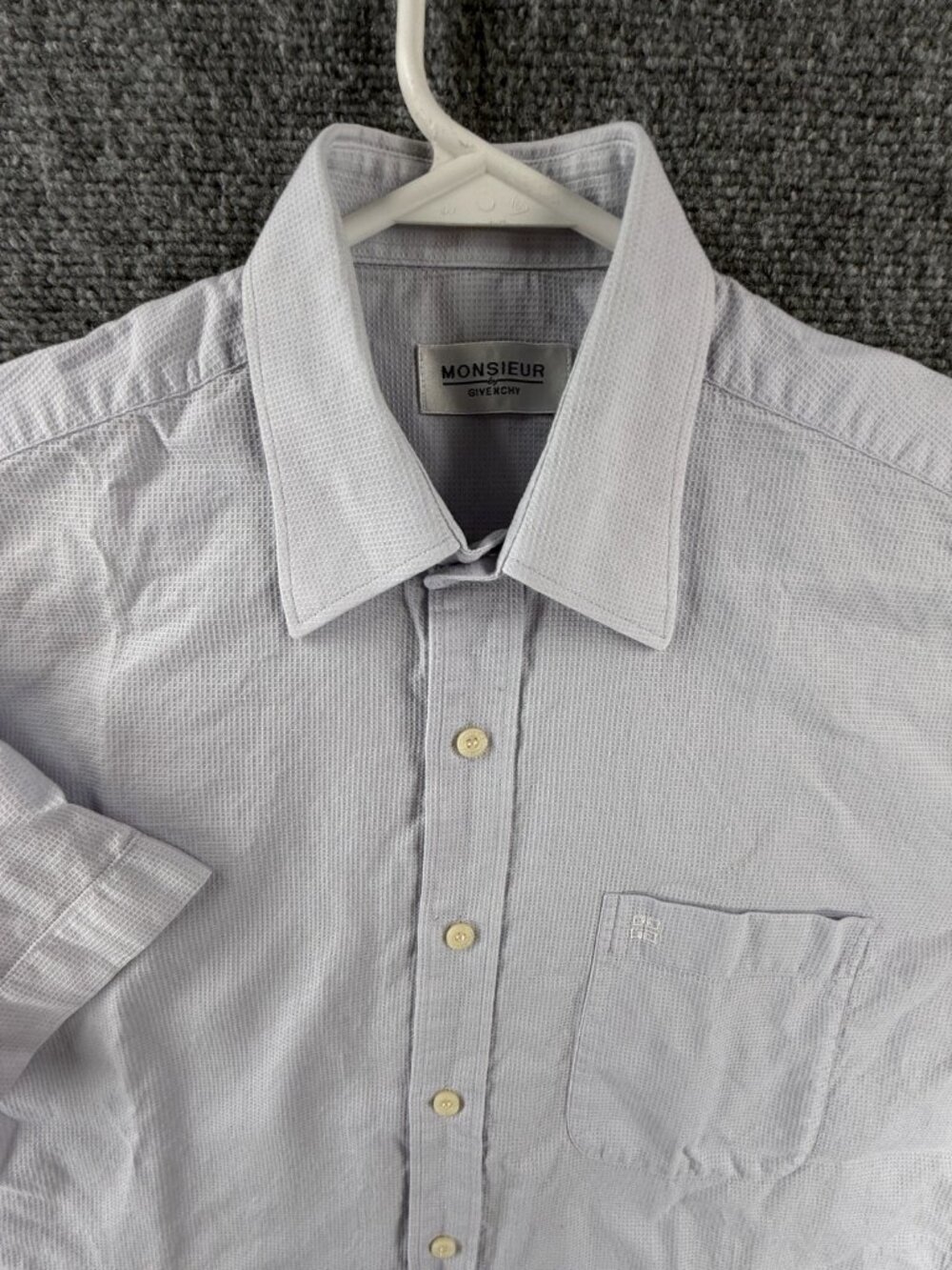 Givenchy Waffle Weave Short Sleeve Cotton 95 Monsieur Geometric Point Blue Shirt